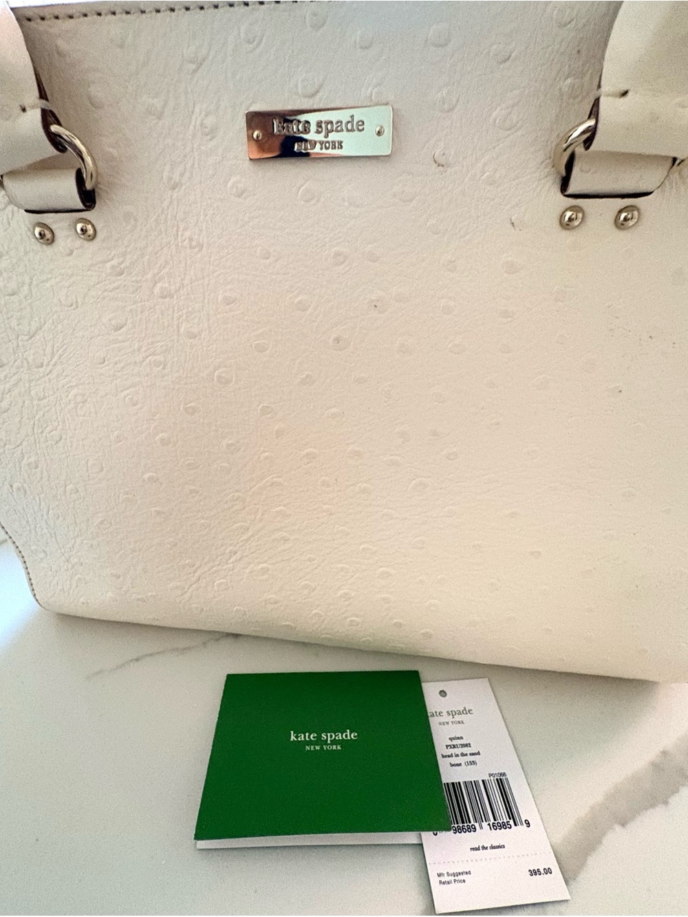 kate spade Cream Textured Tote with Metal Logo Plaque